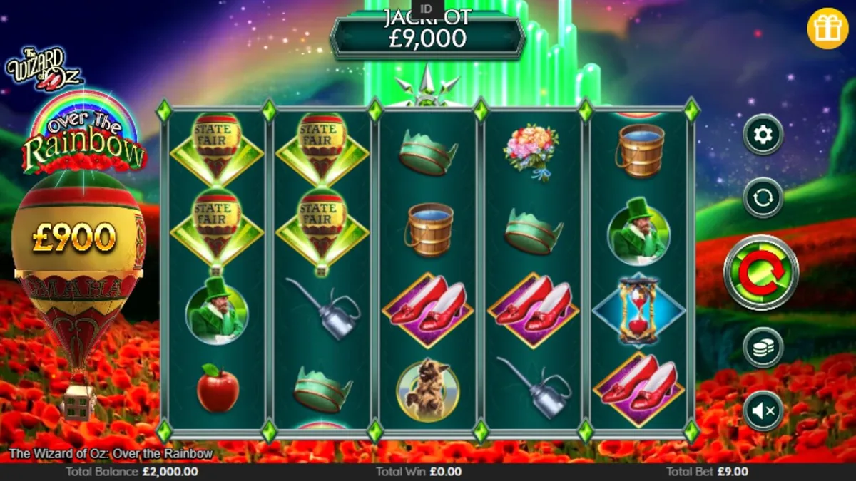 Tampilan visual slot The Wizard of Oz: Over the Rainbow dengan elemen fantasi